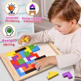 Wooden Tangram Puzzle for Kids 40 Pieces | Montessori Brain Teaser Blocks Game | Educational Wooden Toys for Toddlers | Color & Shape Learning Puzzle Gift for Boys & Girls Christmas Gift