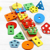 Wooden Shape Sorting & Stacking Puzzle Board Montessori Toy for Toddlers 1+ Years | Colourful Geometric Shape Sorter Peg Board - Zustenjoy.com