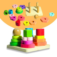 Montessori Geometric Stacker Column Building Blocks for Preschool Toddlers 1-3 Children 4 Post Square | Baby | Toys for Baby | Developmental Toys, 16 Pcs