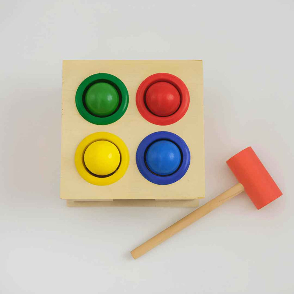 Wooden Hammer Ball Knock Pounding Bench with Box Case Fine Motor and Dexterity Skills Early Educational Toy Set for Kids 3+ Years Pounding Toys (Hammer Ball)