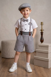 Boys Black & White Suspender Outfit Set with Cap & Bow Tie | Kids Vintage Party Wear Dress - Zustenjoy.com