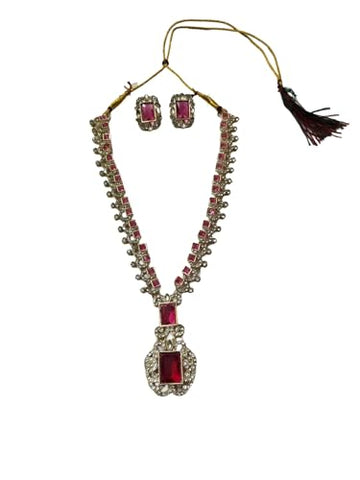 Gold -Plated Necklace with Earring set (Pink)