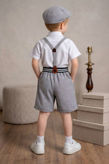 Boys Black & White Suspender Outfit Set with Cap & Bow Tie | Kids Vintage Party Wear Dress - Zustenjoy.com