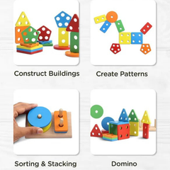 Wooden Shape Sorting & Stacking Puzzle Board Montessori Toy for Toddlers 1+ Years | Colourful Geometric Shape Sorter Peg Board - Zustenjoy.com