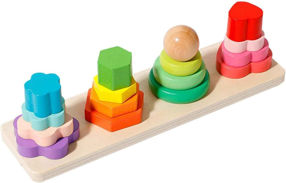Montessori Geometric Stacker Column Building Blocks for Preschool Toddlers 1-3 Children 4 Post Square | Baby | Toys for Baby | Developmental Toys, 16 Pcs