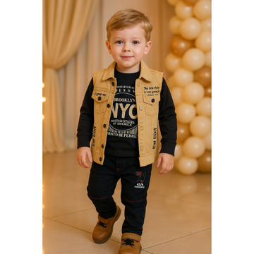 Boys 3-Piece Casual Set – Denim Jacket, T-Shirt & Pants