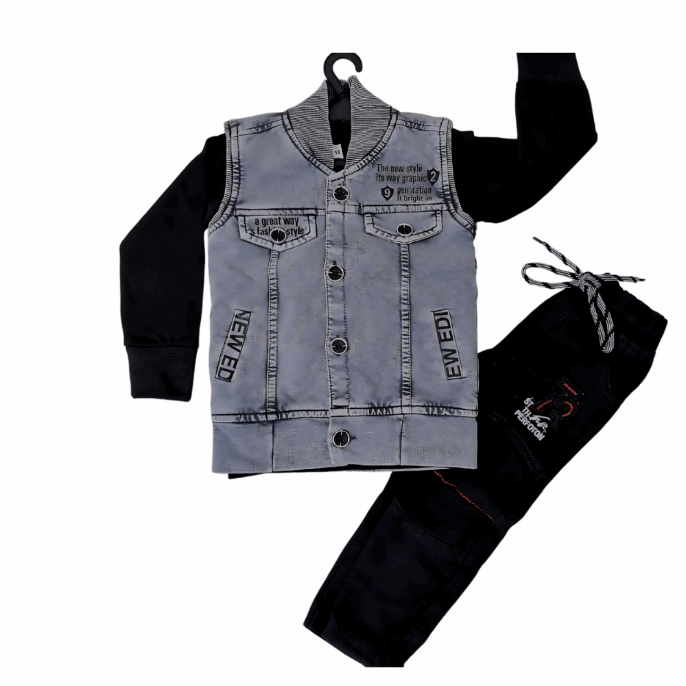 Boys 3-Piece Casual Set – Denim Jacket, T-Shirt & Pants