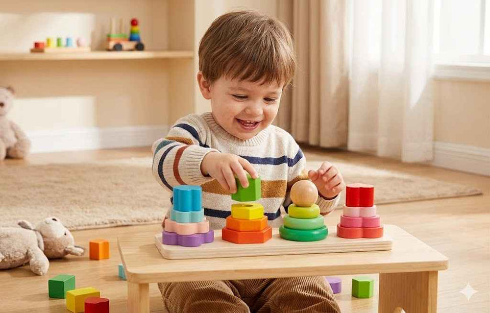 Montessori Geometric Stacker Column Building Blocks for Preschool Toddlers 1-3 Children 4 Post Square | Baby | Toys for Baby | Developmental Toys, 16 Pcs
