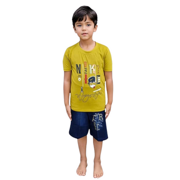 Boys’ Mustard T-Shirt & Navy Shorts Set