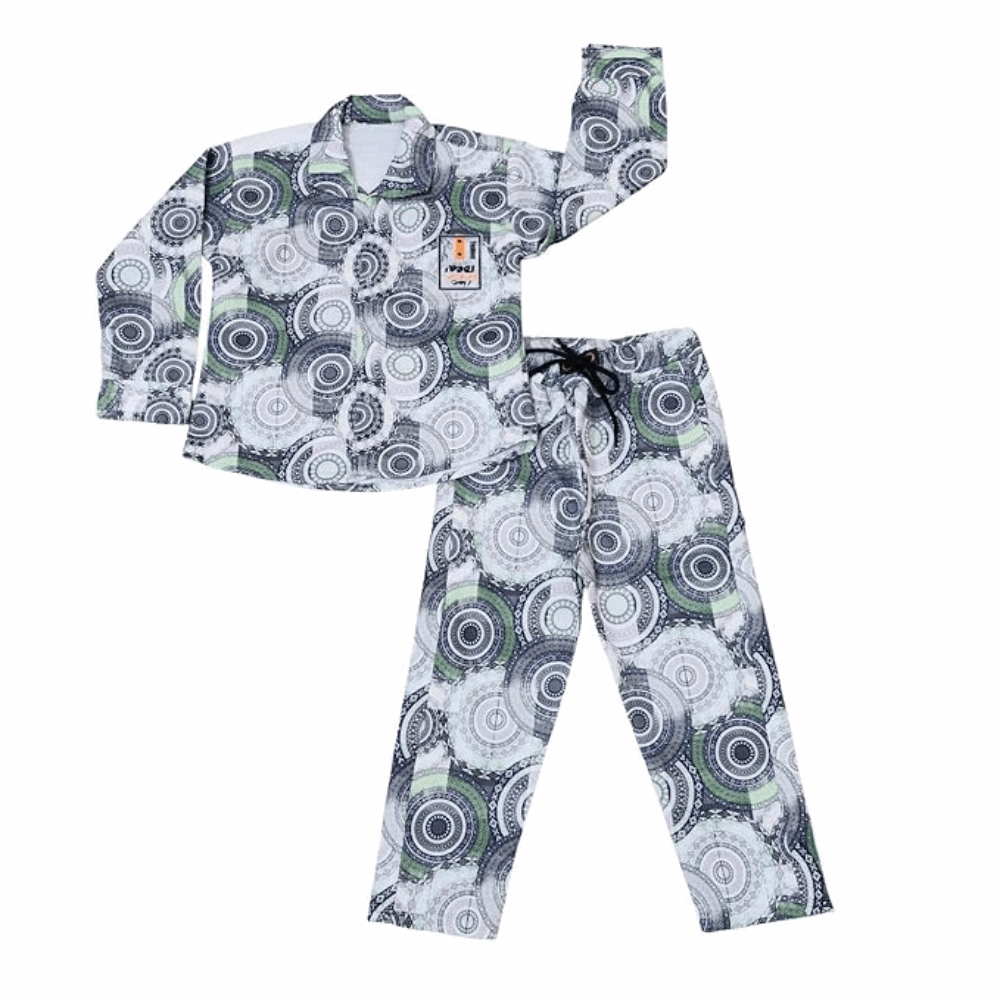 Kids Cotton Geometric Pajama Set – Long Sleeve Top & Bottom