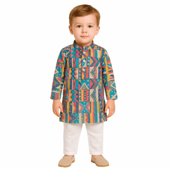 Boys’ Cotton Kurta Set – Multicolor