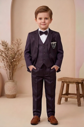 Boys 3-Piece Formal Suit Set with Bow Tie Wine| Premium Party Wear Blazer, Waistcoat & Pants for Kids - Zustenjoy.com