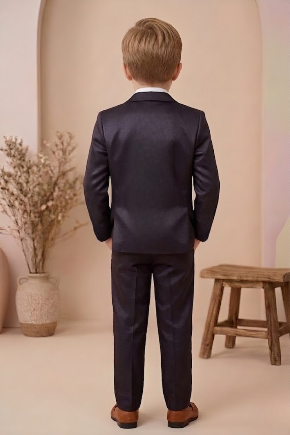 Boys 3-Piece Formal Suit Set with Bow Tie Wine| Premium Party Wear Blazer, Waistcoat & Pants for Kids - Zustenjoy.com