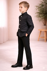 Boys Indo Western Suit Set | Kids Wedding & Party Wear Outfit Black - Zustenjoy.com