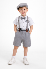 Boys Black & White Suspender Outfit Set with Cap & Bow Tie | Kids Vintage Party Wear Dress - Zustenjoy.com