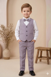 Boys 3-Piece Suit Set with Bow Tie purple| Kids Formal Party Wear Outfit - Zustenjoy.com