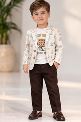 Boys Printed Blazer Outfit with T-Shirt & Pants | Kids Smart Casual Party Wear Set - Zustenjoy.com
