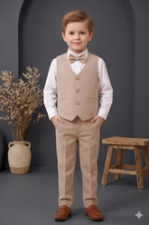 Boys 3-Piece Suit Set with Bow Tie beige| Kids Formal Party Wear Outfit - Zustenjoy.com