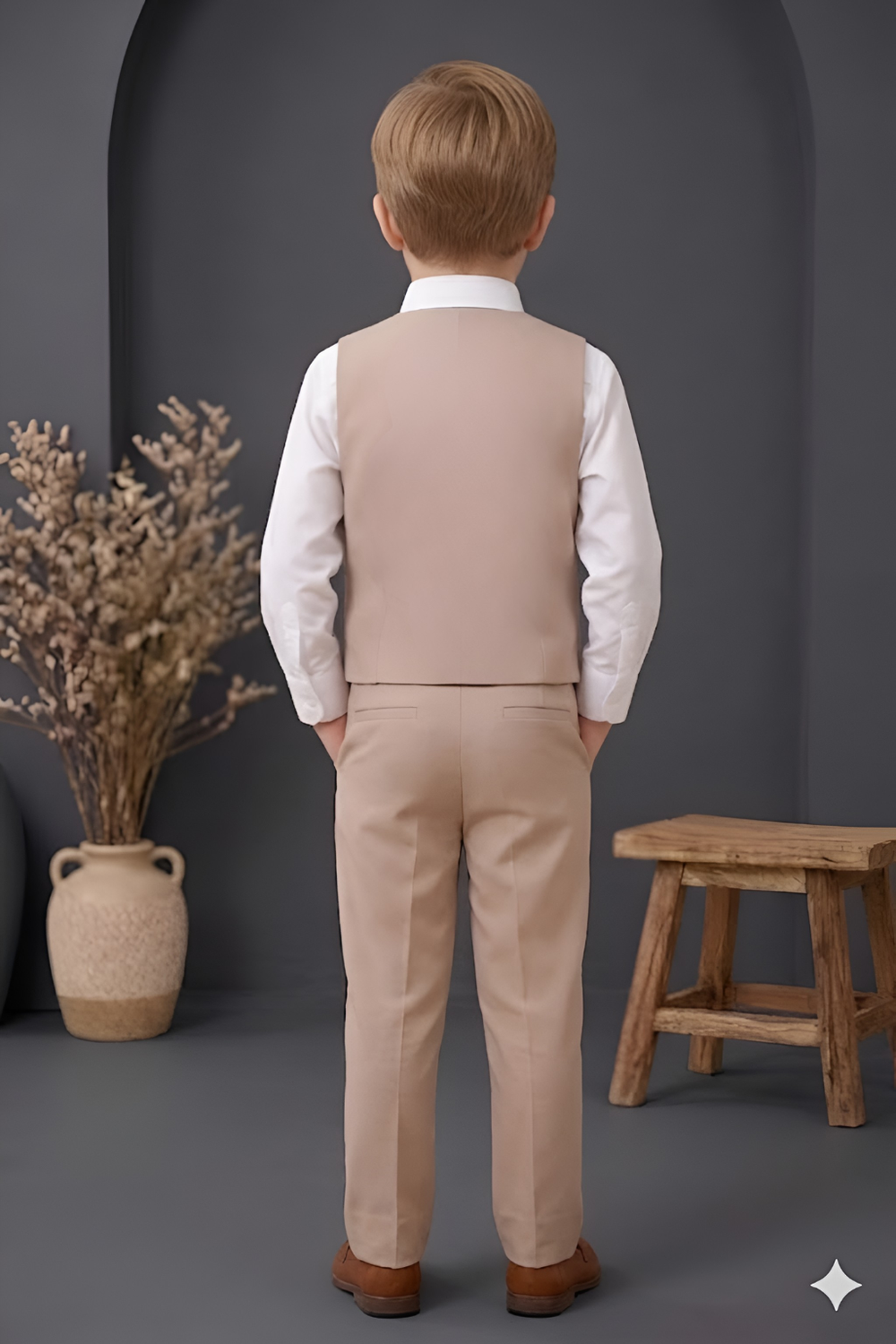 Boys 3-Piece Suit Set with Bow Tie beige| Kids Formal Party Wear Outfit - Zustenjoy.com