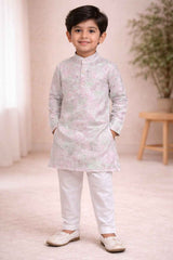 Boys pink Printed designer Kurta Pajama Set