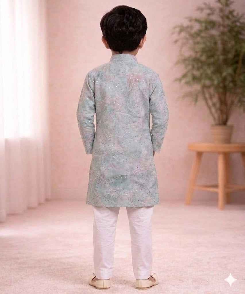 Boys pink Printed designer Kurta Pajama Set
