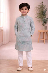 Boys pink Printed designer Kurta Pajama Set