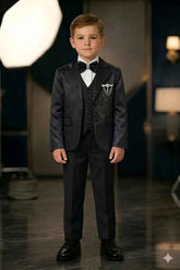 Boys 3-Piece Formal Suit Set with Bow Tie Black | Premium Party Wear Blazer, Waistcoat & Pants for Kids