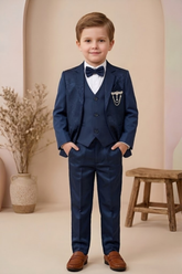 Boys 3-Piece Formal Suit Set with Bow Tie Blue | Premium Party Wear Blazer, Waistcoat & Pants for Kids - Zustenjoy.com