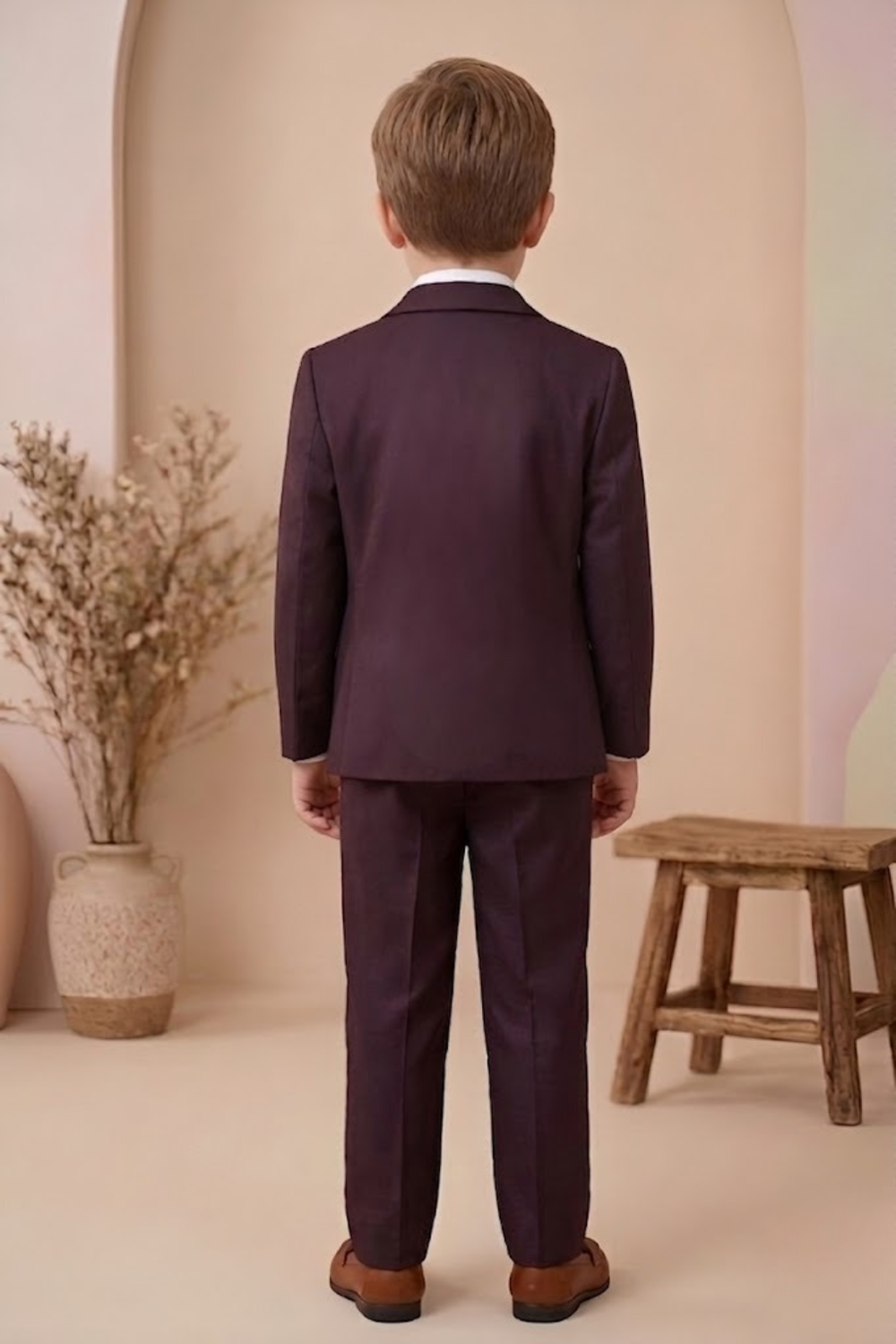 Boys 3-Piece Formal Suit Set with Bow Tie Maroon| Premium Party Wear Blazer, Waistcoat & Pants for Kids - Zustenjoy.com