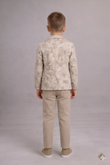 Boys Printed Blazer Outfit with T-Shirt & Pants Beige