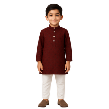 Maroon Embroidered Kurta Pajama for Boys