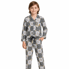 Kids Cotton Geometric Pajama Set – Long Sleeve Top & Bottom
