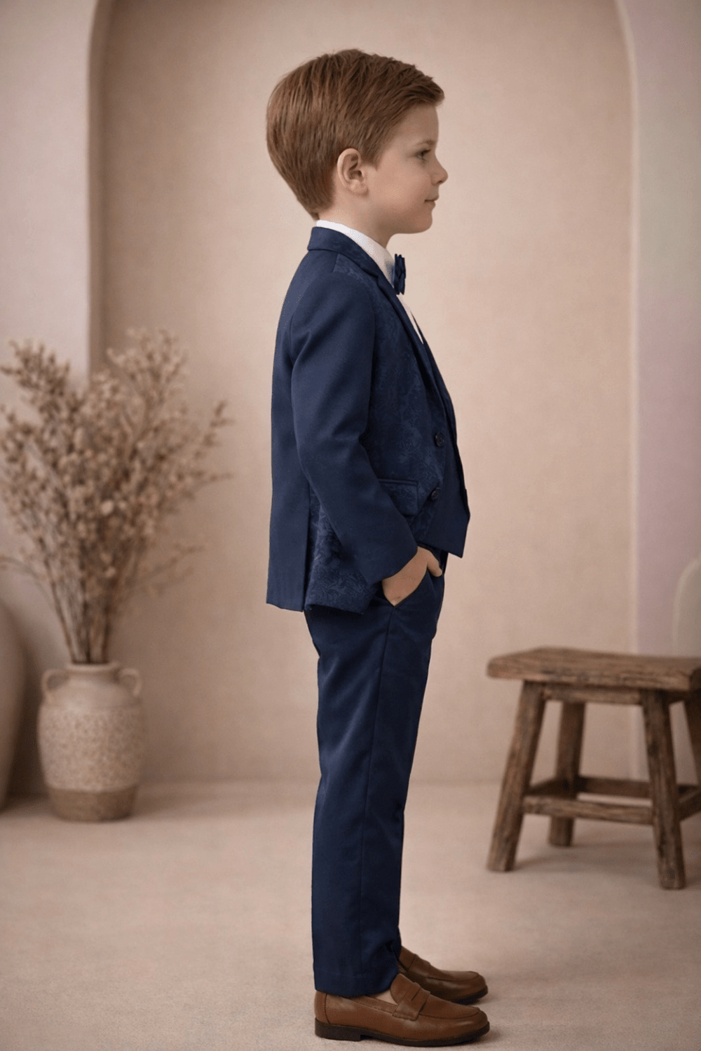 Boys 3-Piece Formal Suit Set with Bow Tie – Blue Blazer, Waistcoat & Pants - Zustenjoy.com