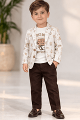 Boys Beige Blazer Outfit with T-Shirt & Pants - Zustenjoy.com