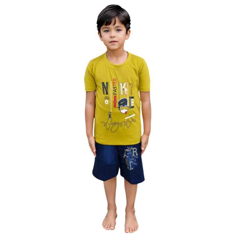 Boys Cotton T-Shirt Shorts Set – Green Everyday Outfit for Ages 3–7 - Zustenjoy.com