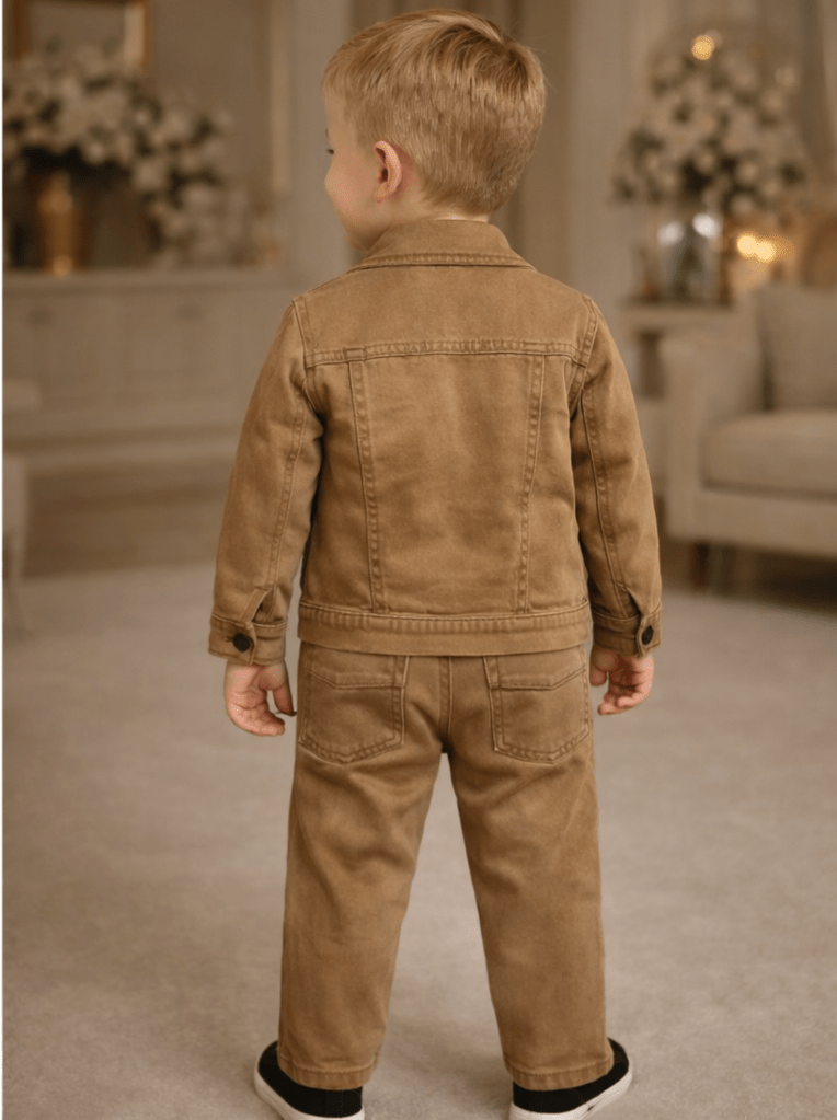 Boys Denim Jacket Set with T-Shirt & Pants in Brown | Stylish Kids Casual Wear Outfit - Zustenjoy.com