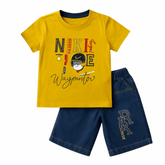 Boys' Mustard T-Shirt and Navy Shorts Set – Comfortable Cotton Outfit - Zustenjoy.com