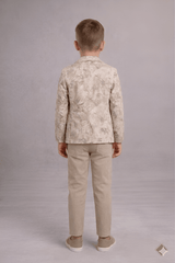 Boys Printed Blazer Outfit with T-Shirt & Pants in Beige - Zustenjoy.com