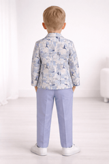 Boys Printed Blazer Outfit with T-Shirt & Pants in Purple - Zustenjoy.com
