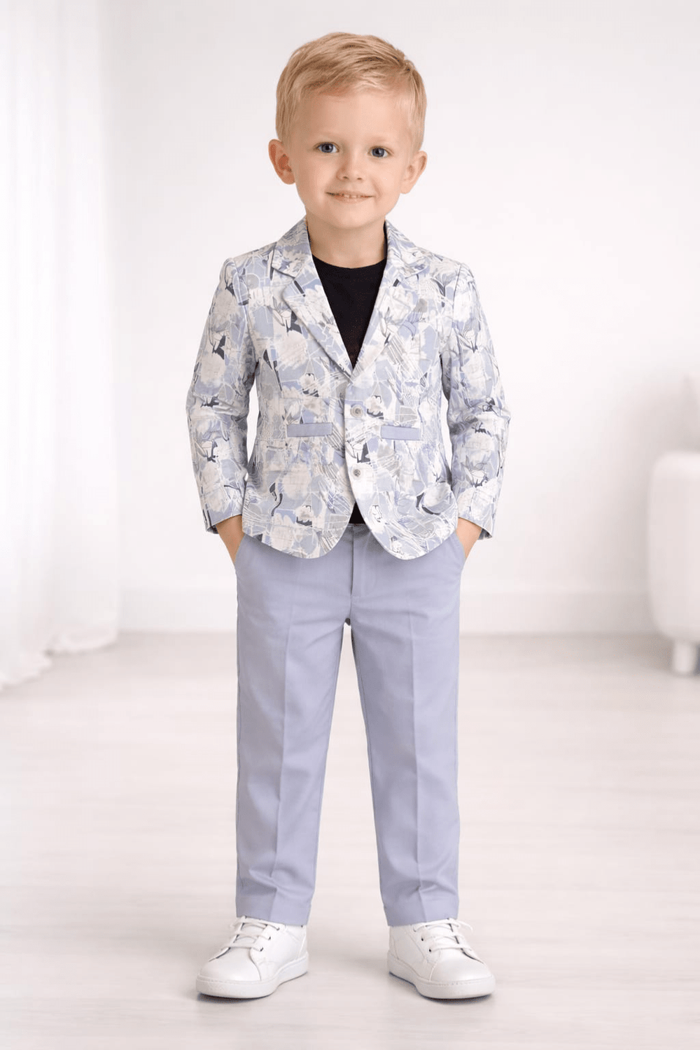 Boys Printed Blazer Outfit with T-Shirt & Pants in Purple - Zustenjoy.com