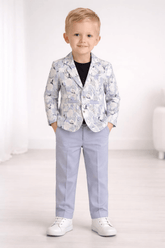 Boys Printed Blazer Outfit with T-Shirt & Pants in Purple - Zustenjoy.com