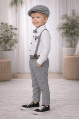 Boys Suspender Outfit Set with Cap & Bow Tie - Zustenjoy.com