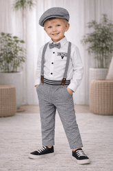 Boys Suspender Outfit Set with Cap & Bow Tie - Zustenjoy.com