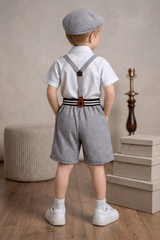Boys Vintage Suspender Outfit Set with Cap & Bow Tie | Black & White Kids Party Wear Dress - Zustenjoy.com
