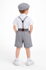 Boys Vintage Suspender Outfit Set with Cap & Bow Tie | Black & White Kids Party Wear Dress - Zustenjoy.com