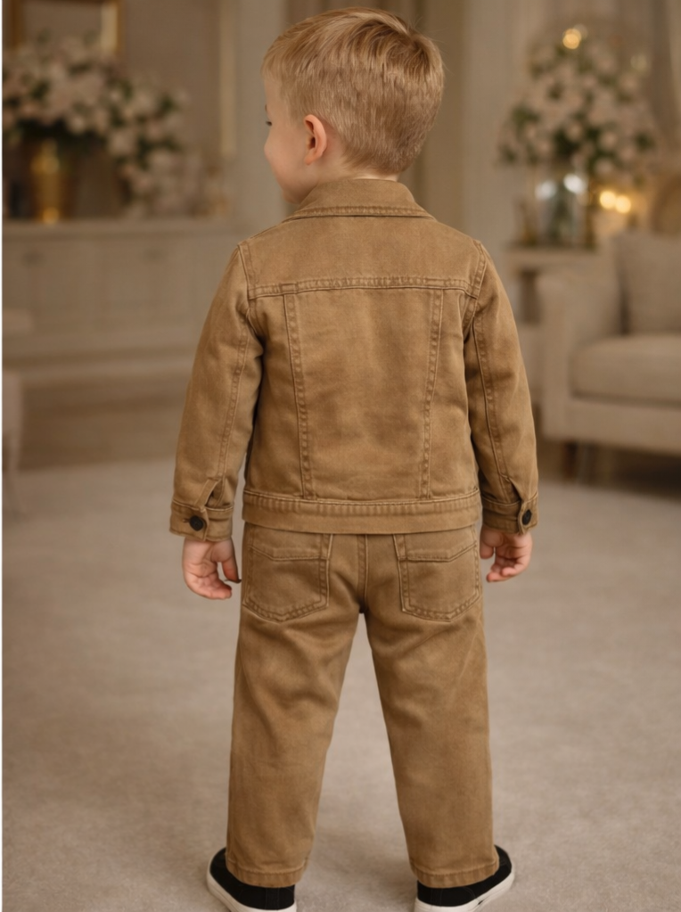 Boys Denim Jacket Set with T-Shirt & Pants Brown | Kids Casual Wear Outfit - Zustenjoy.com