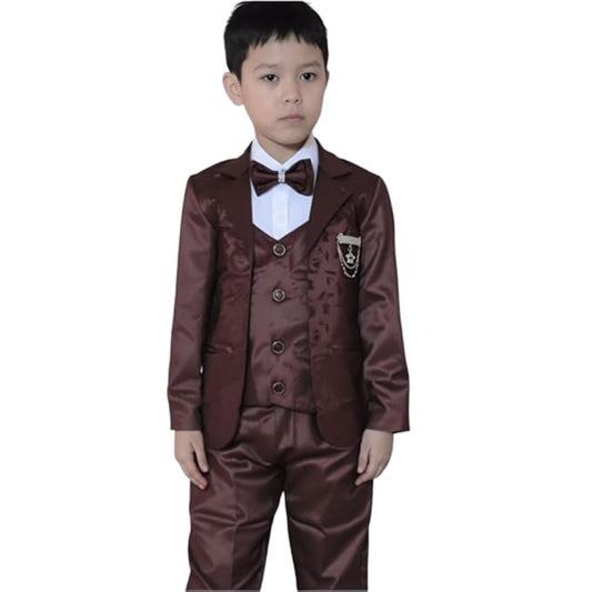 Boys’ 5-Piece Formal Maroon Suit Set – Coat, Shirt, Pants, Belt & Bow Tie
