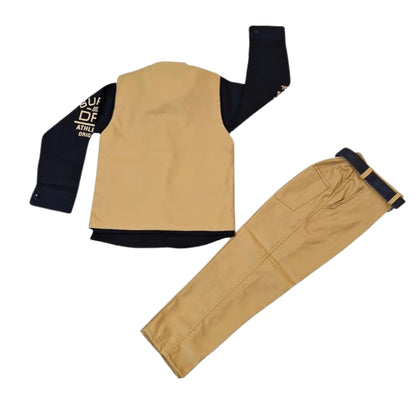 Bright Yellow 5-Piece Combo Outfit for Boys – Shirt, Pant, Belt, Bow Tie & Half Jacket