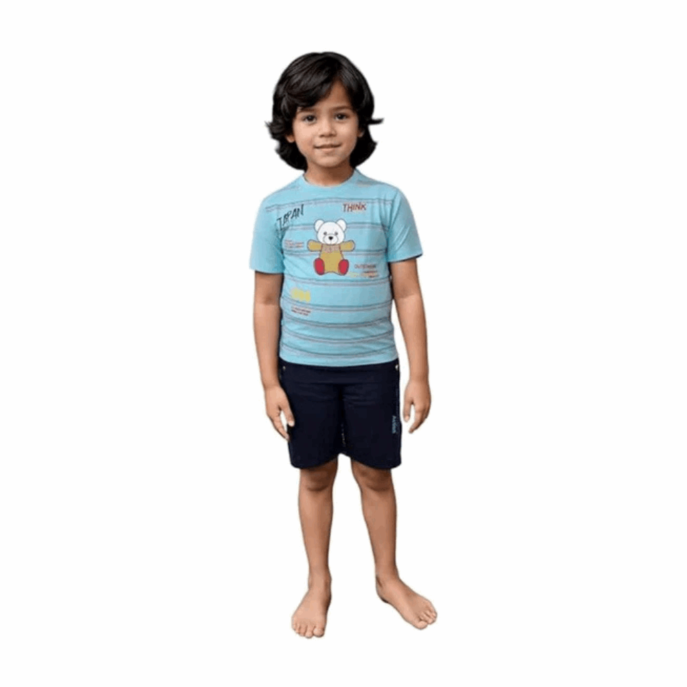 Boys sky Blue Cotton T-Shirt & Shorts Set