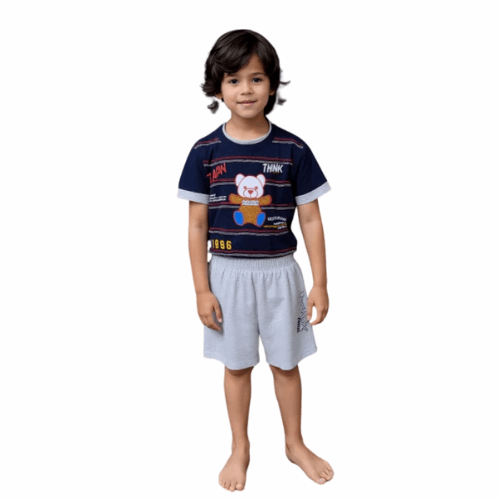 Boys sky Blue Cotton T-Shirt & Shorts Set